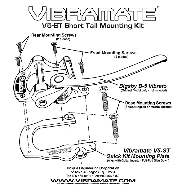 Vibramate V5 Short Tail Silver 4 SG w/ Batwing pickguard, bolt-on Bigsby B5 Vibrato Adapter